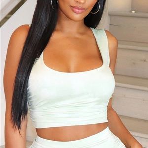 Shape Sage Green Tie Dye Ruched Side Crop Top